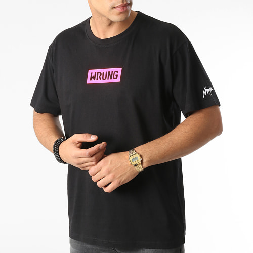 Tee Shirt Oversize Large Make Art Not War Noir Rose Fluo