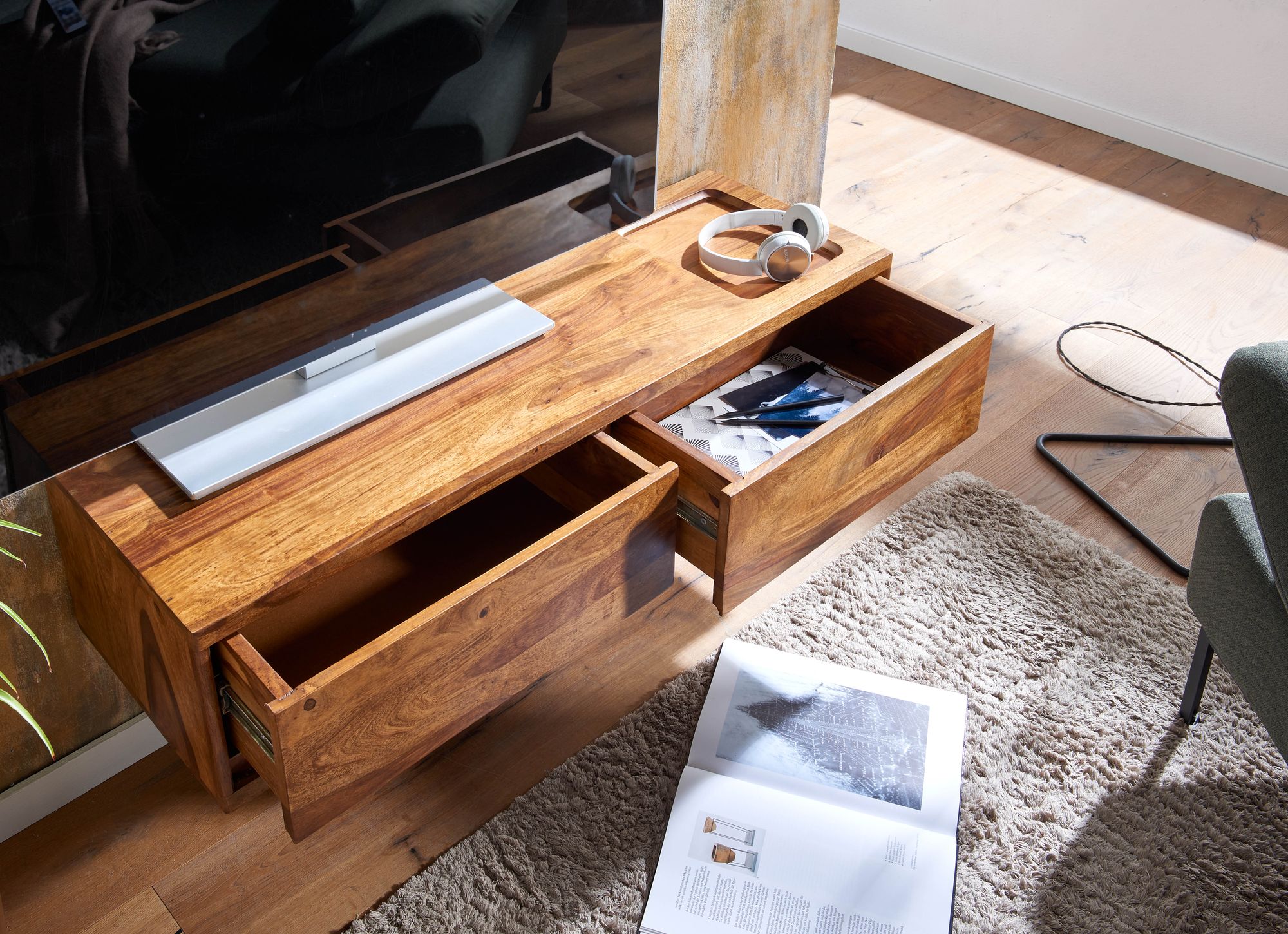 TV Schrank FineBuy Lowboard Hängend 108x25x34 cm Holz Massiv Fernsehkommode