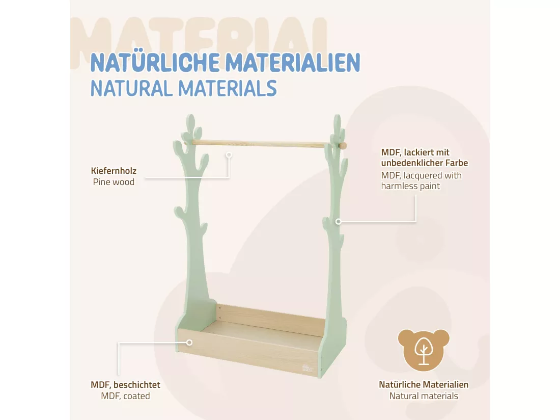 Joyz Portemanteau pour enfants avec étagère et tringle à vêtements chambre bébé