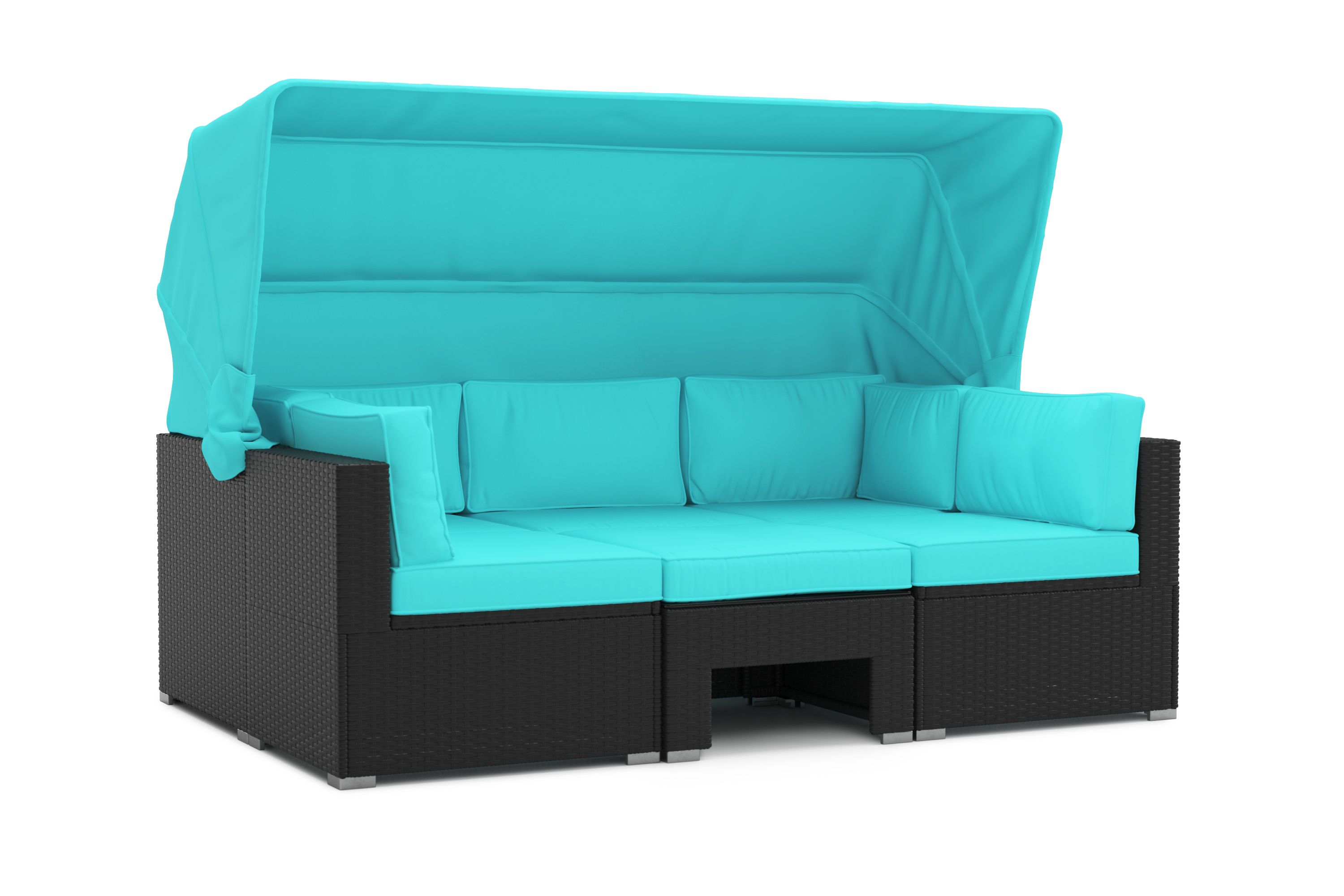 Rattanlounge COMO schwarz/türkis