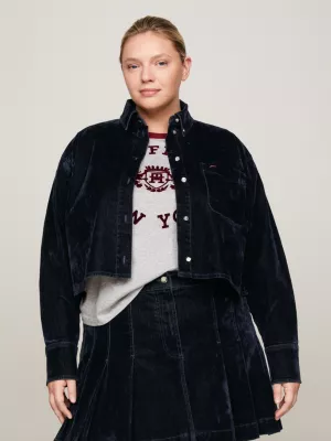 Camisa jeans cropped de veludo Curve Crest com corte regular