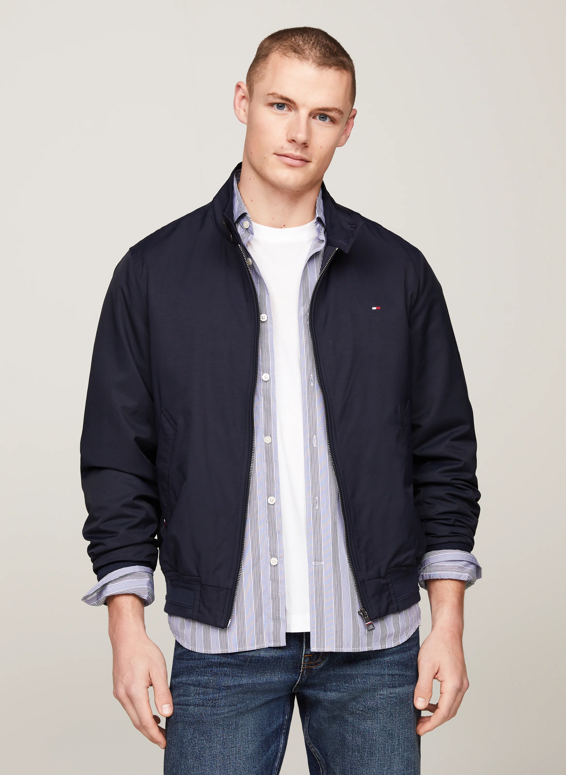 Veste col montant en coton mélangé | Bleu