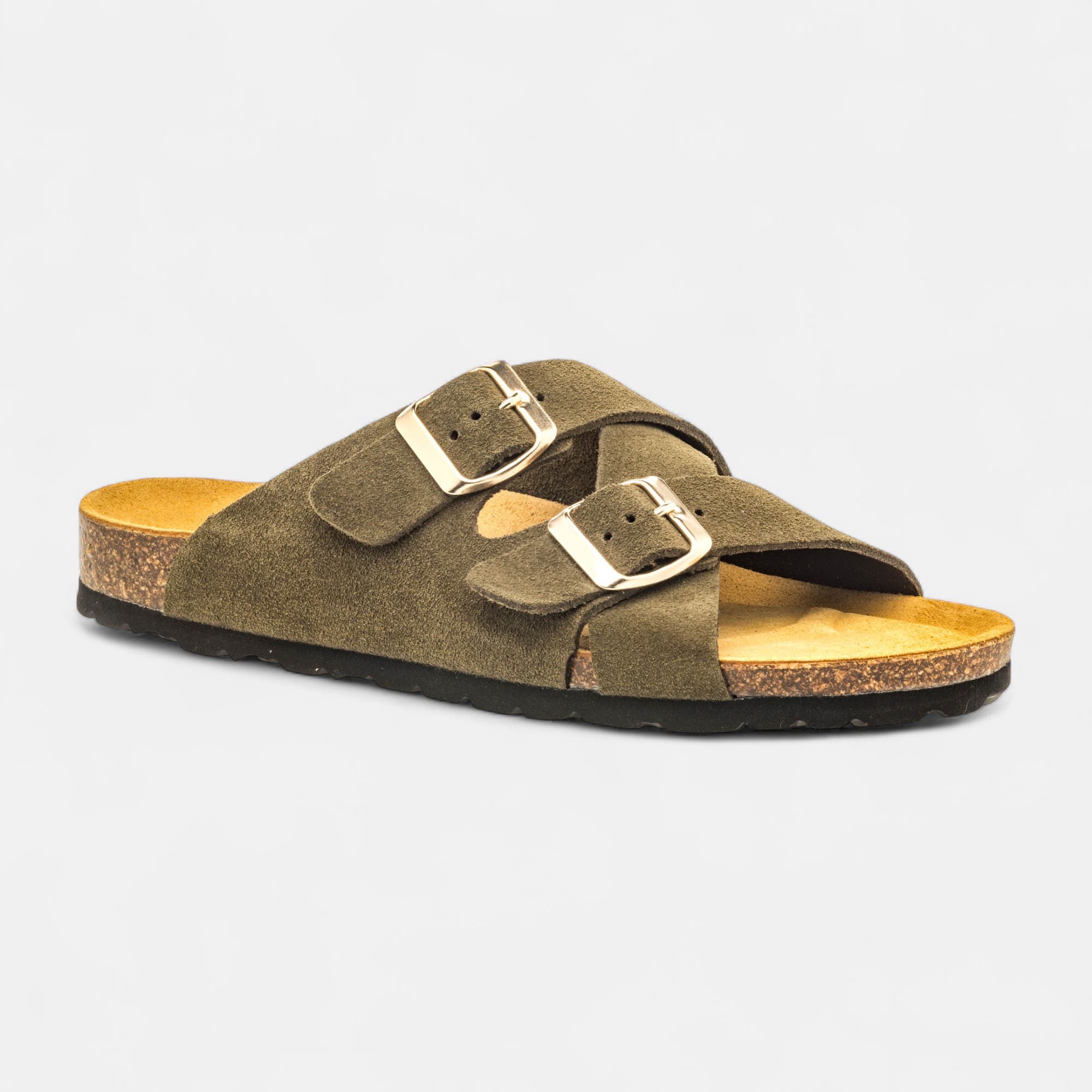 Mules semelle liège Femme en cuir kaki