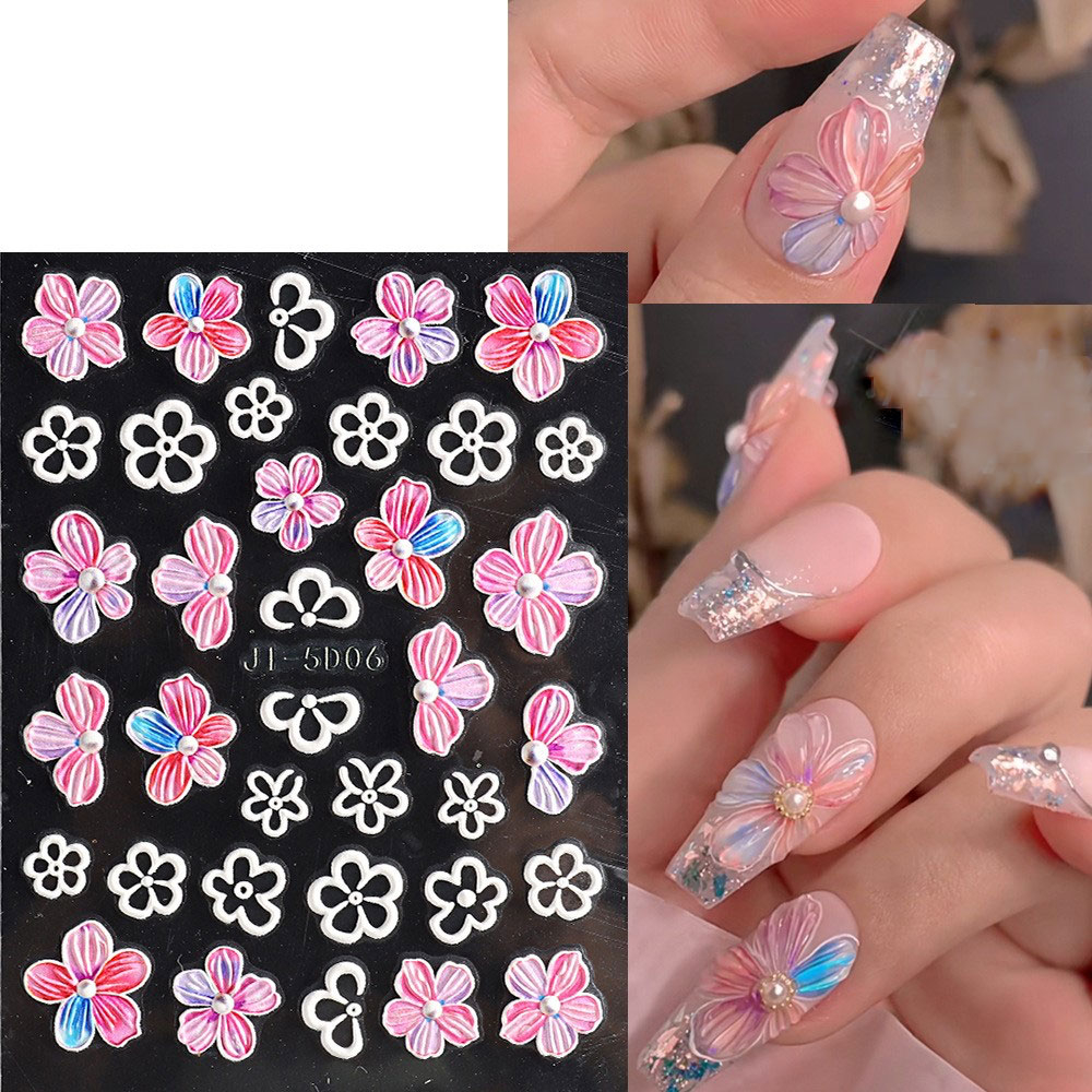 (36-tlg. Set) 5D Nail Art Nagelsticker Nagel Tattoo Aufkleber Selbstklebende Blumen - Weiss / Grün