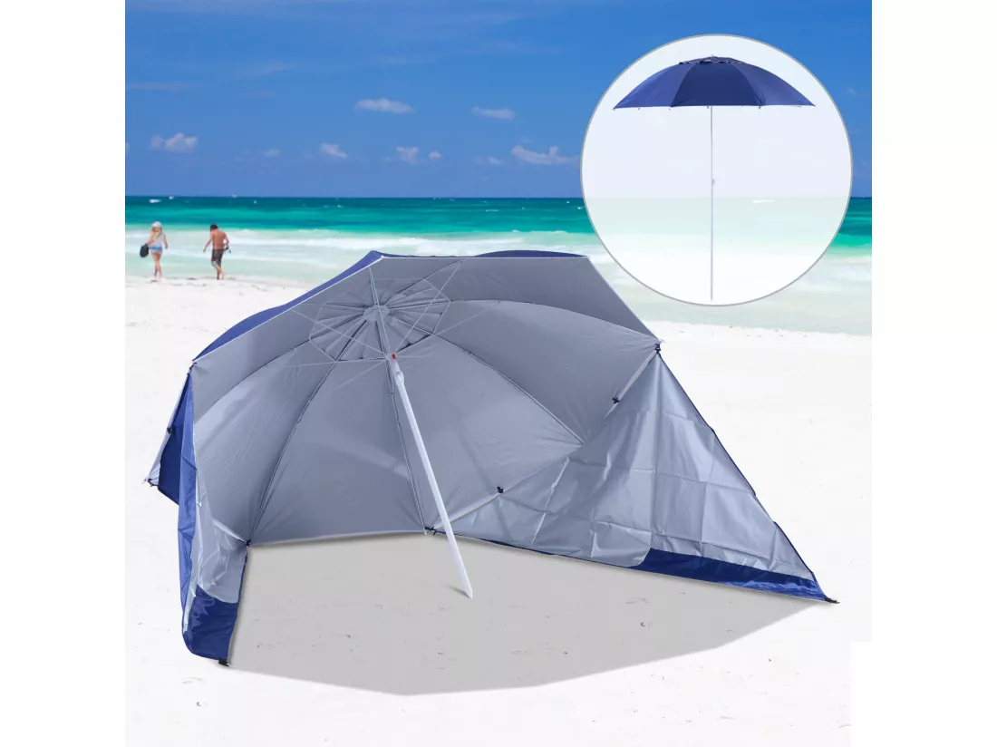 Parasol abri solaire contemporain protection UPF 50+ sac transport fourni bleu marine