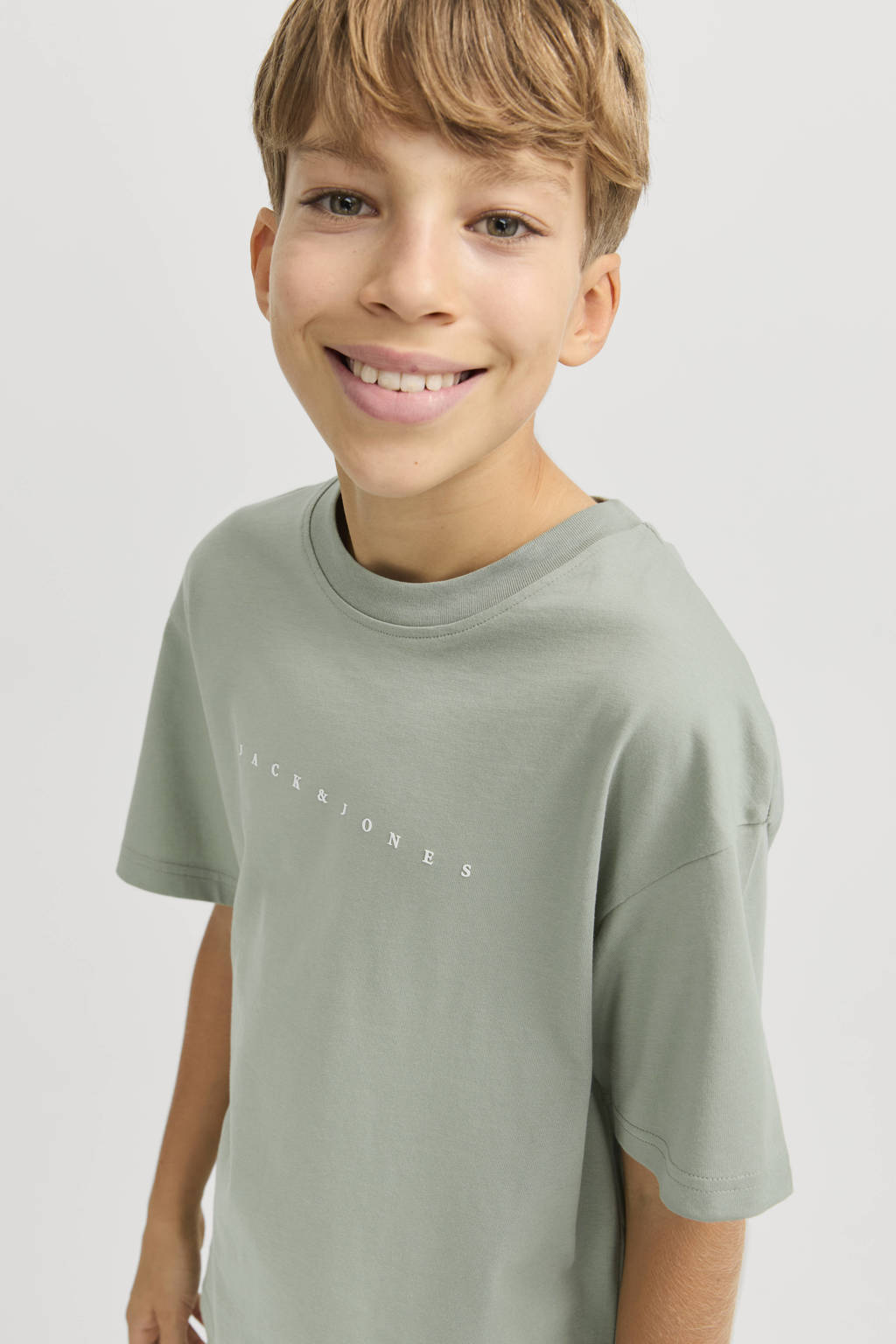 JACK & JONES T-shirt JJESTAR met tekst zachtgroen