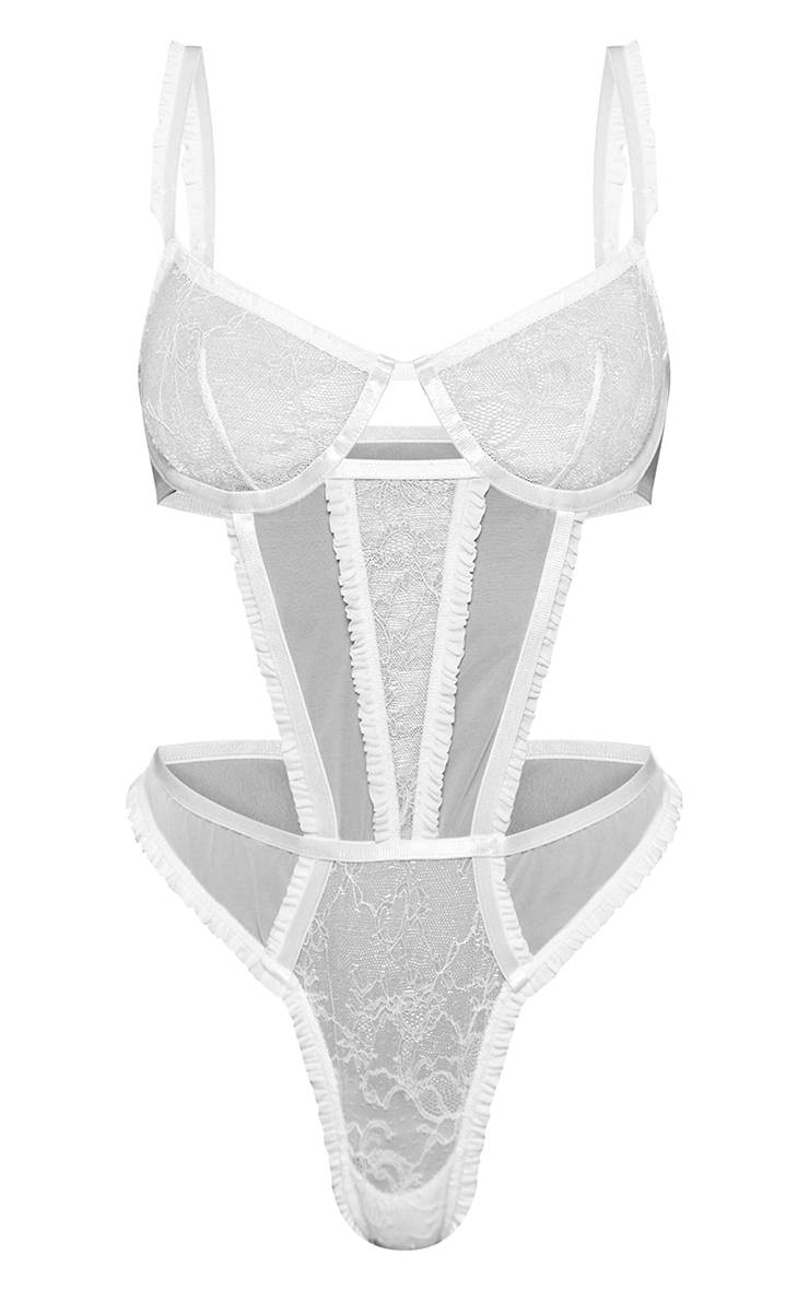 Blanc Body À Volants Avec Empiècements En Dentelle