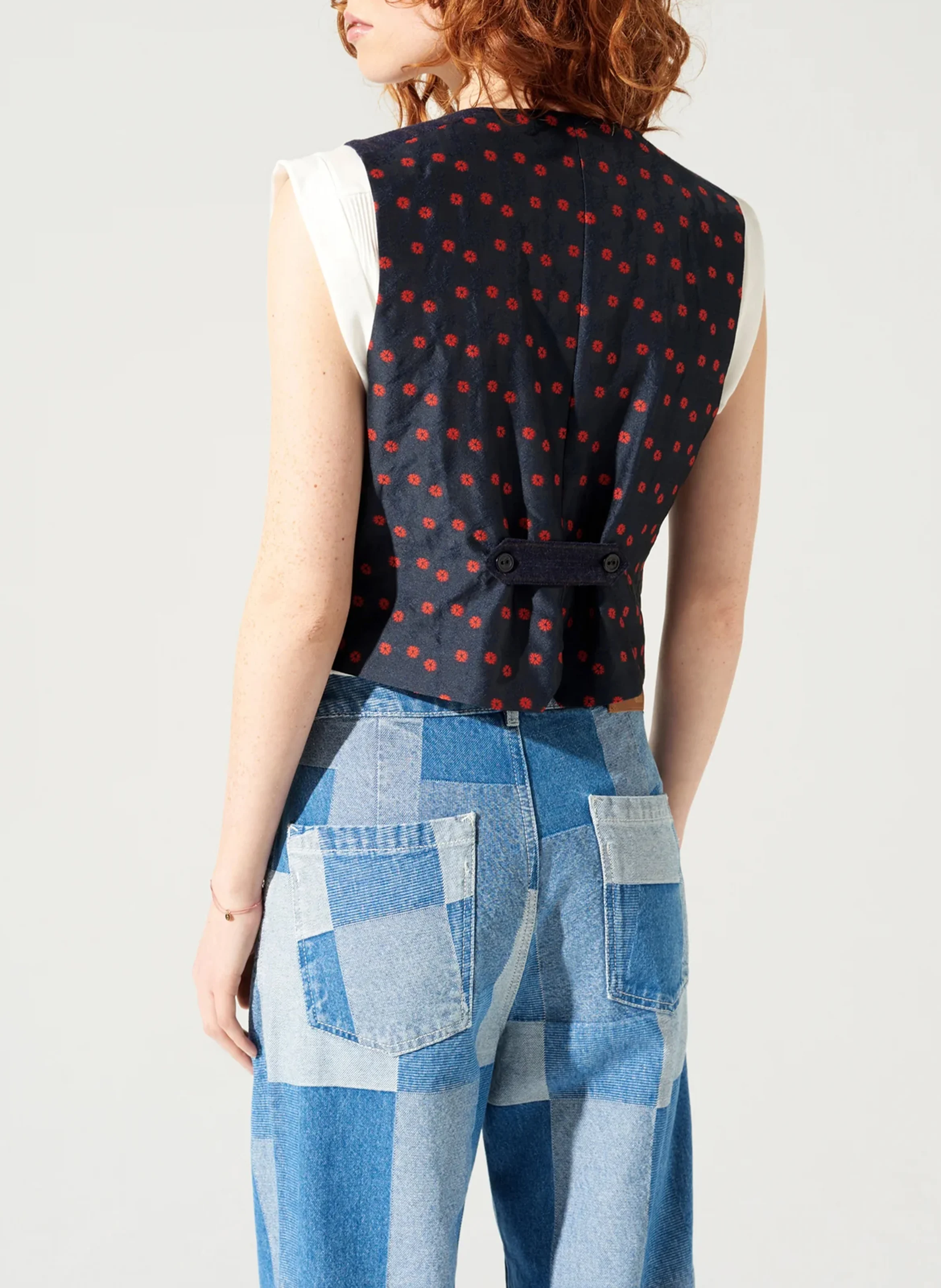 Gilet imprimé et jacquard | Bleu