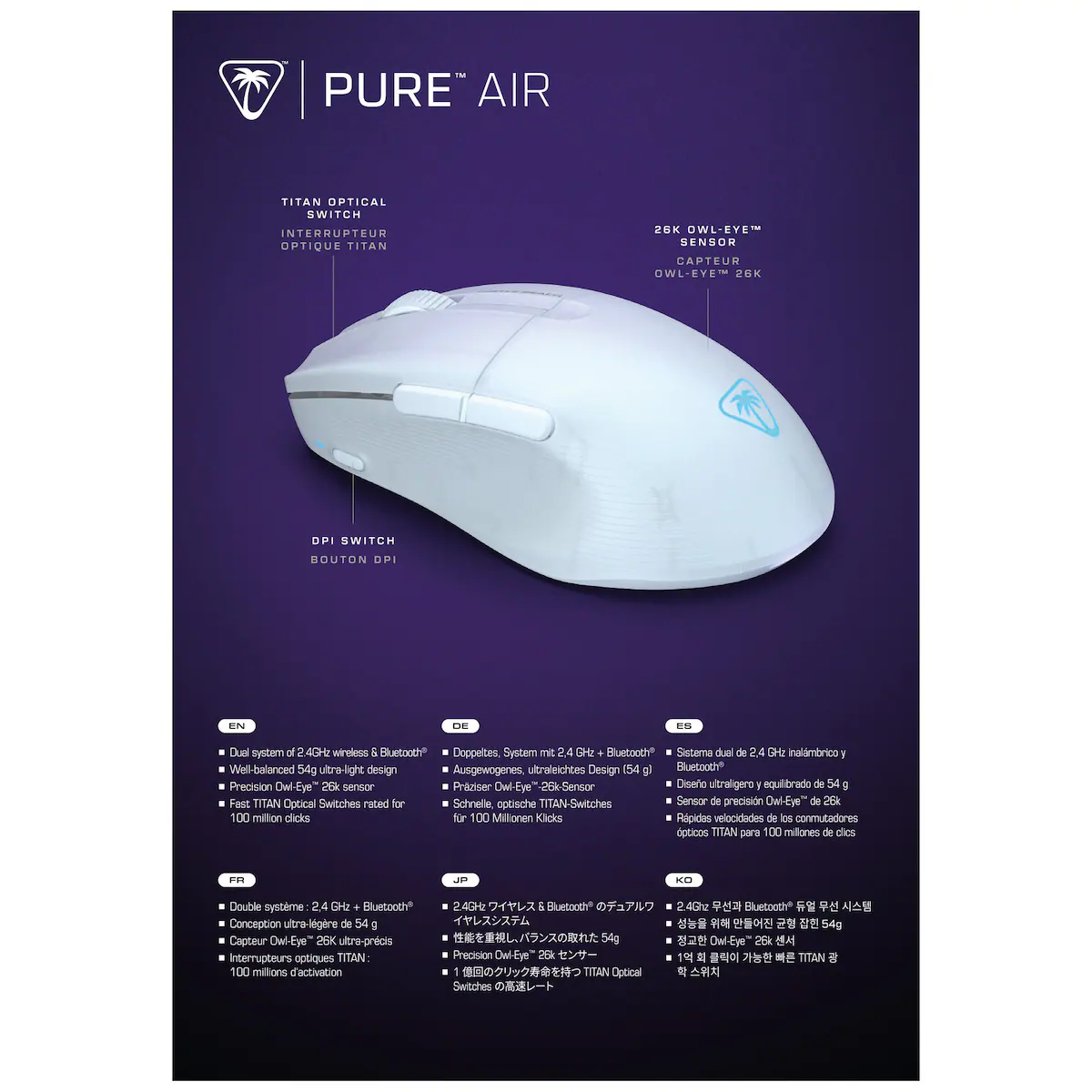 Turtle Beach Pure Air trådløs gamingmus (hvit)