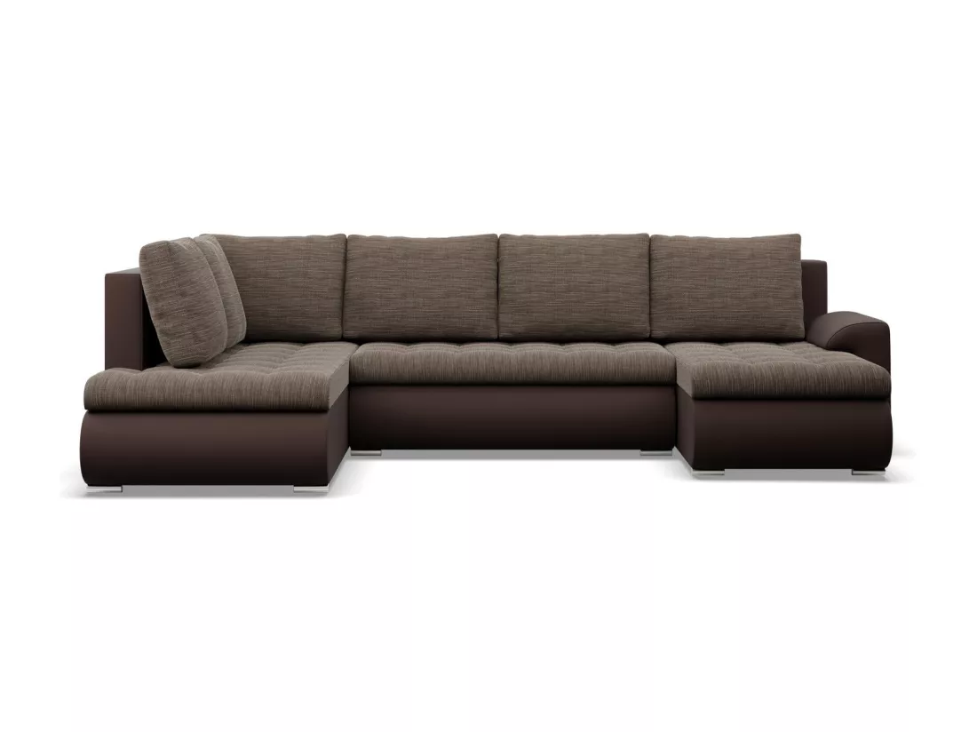 Canapé d'angle en U avec fonction sommeil, Ottoman, Brun + Brun