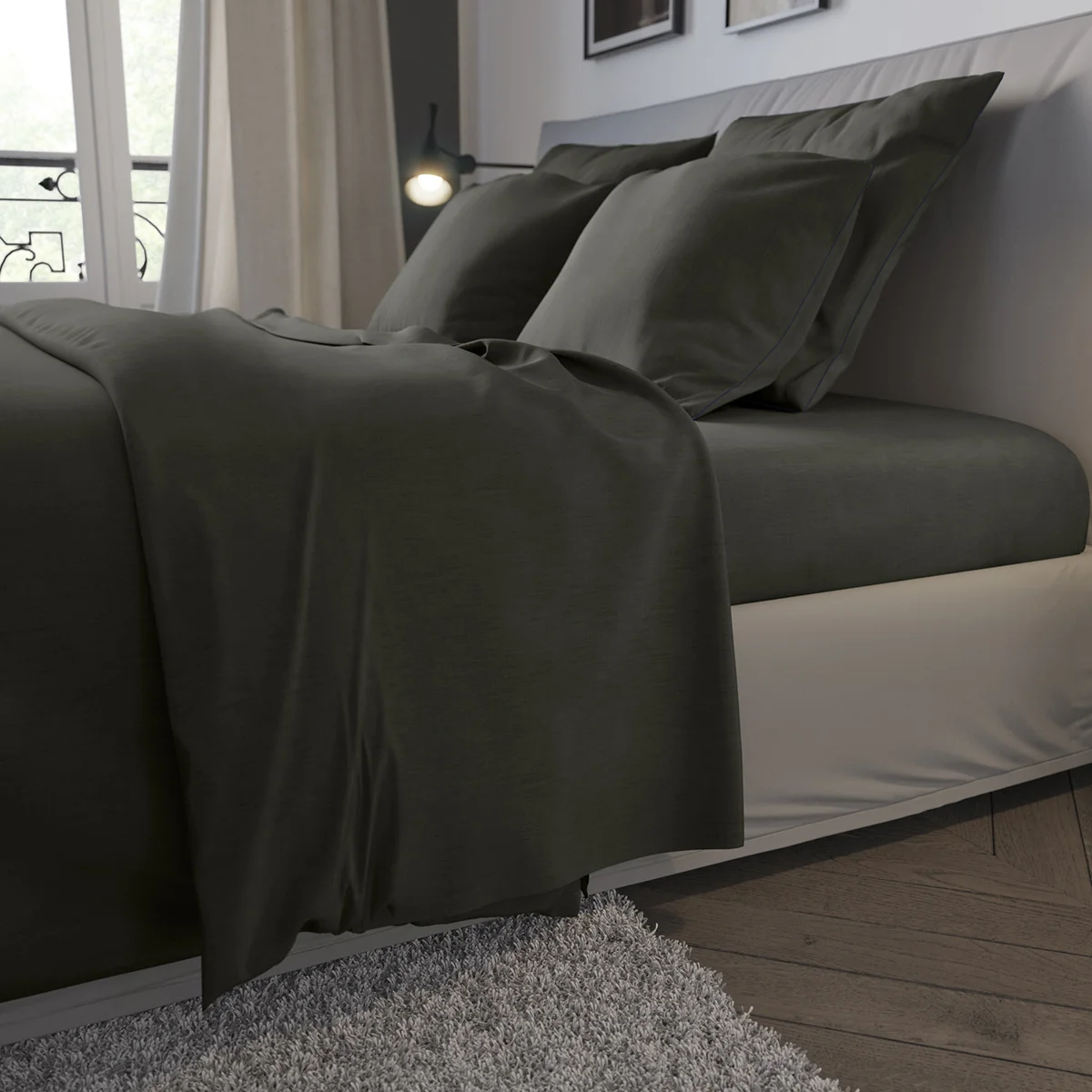 Drap Housse Confort Jersey Coloris Carbone
