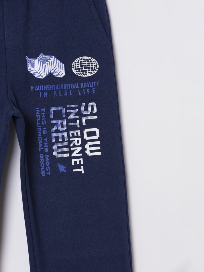 Calças de lã polar estampadas - Azul Marinho Escuro
