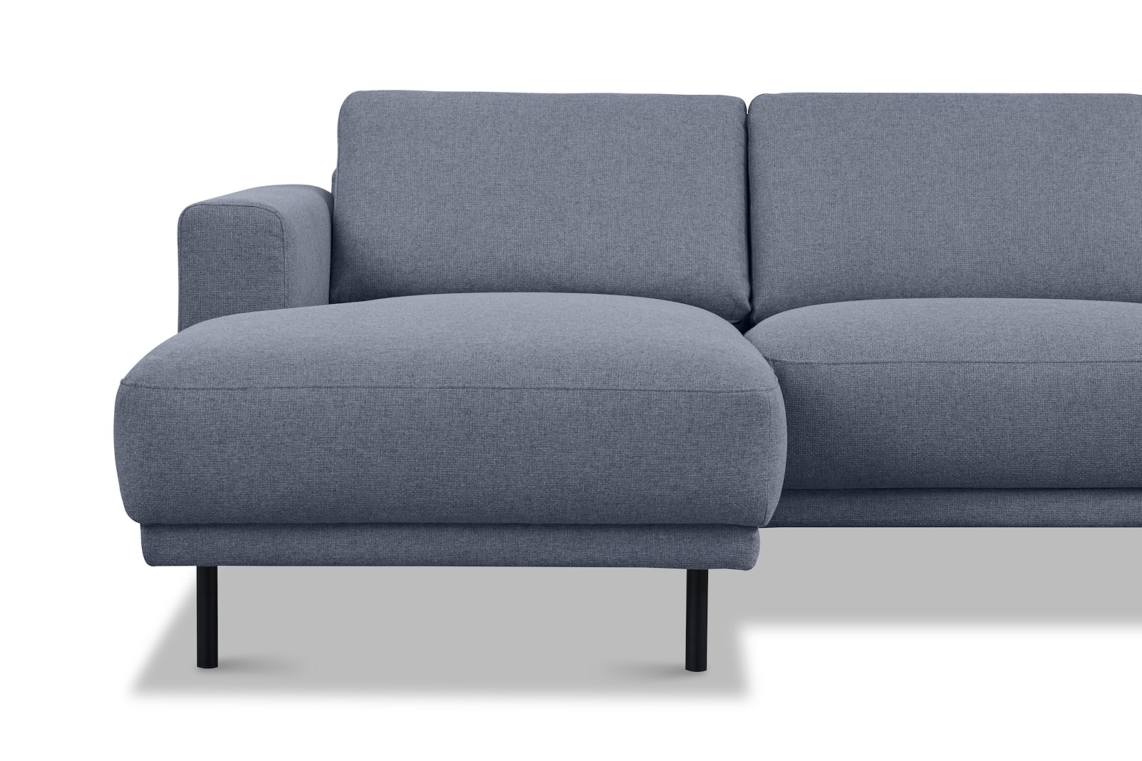 Portland U-sofa oppsett Sjeselong venstre , 2-seter, hjørne, åpen ende høyre i tekstil Herby 35 Grey med sorte ben