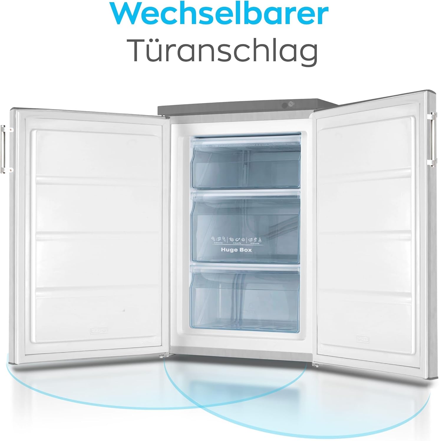 Heinrich´s Gefrierschrank, Mini, Temperatur:-18°C~-38°C, Freezer, 3x Gefrierschublade, Stufenloser Temperaturregler,Airflow, wechselbarer Türanschlag, 85 Liter Nutzinhalt, inox