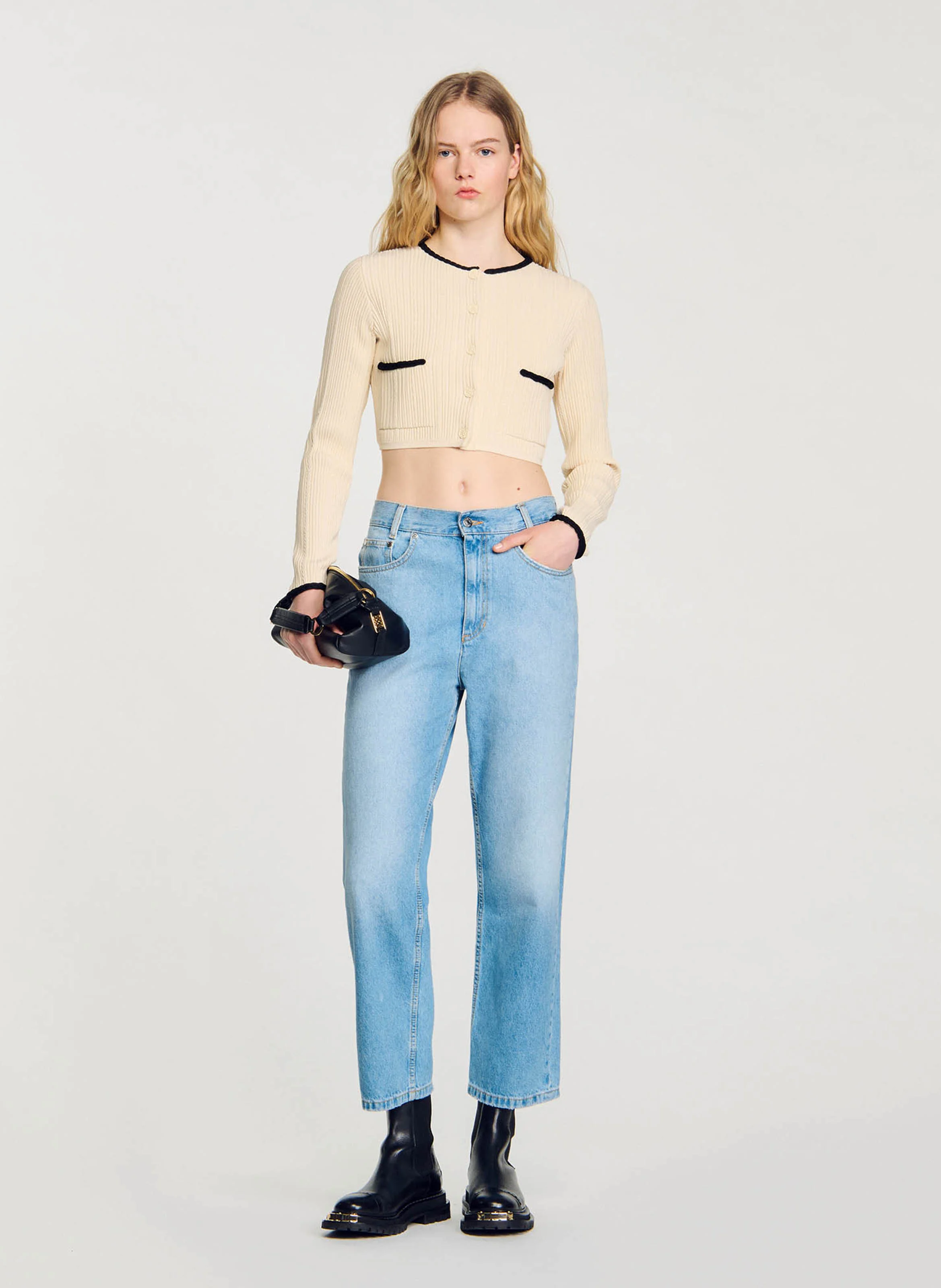 Gilet court col rond | Blanc