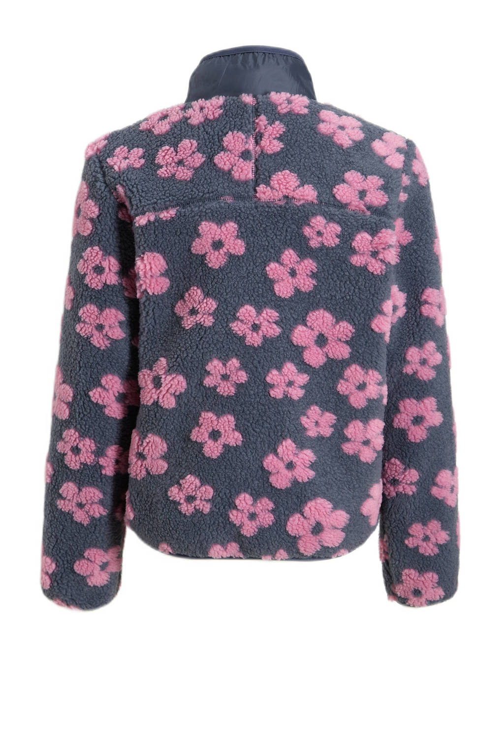 Me & My Monkey teddy tussenjas met bloemenprint blauw/roze