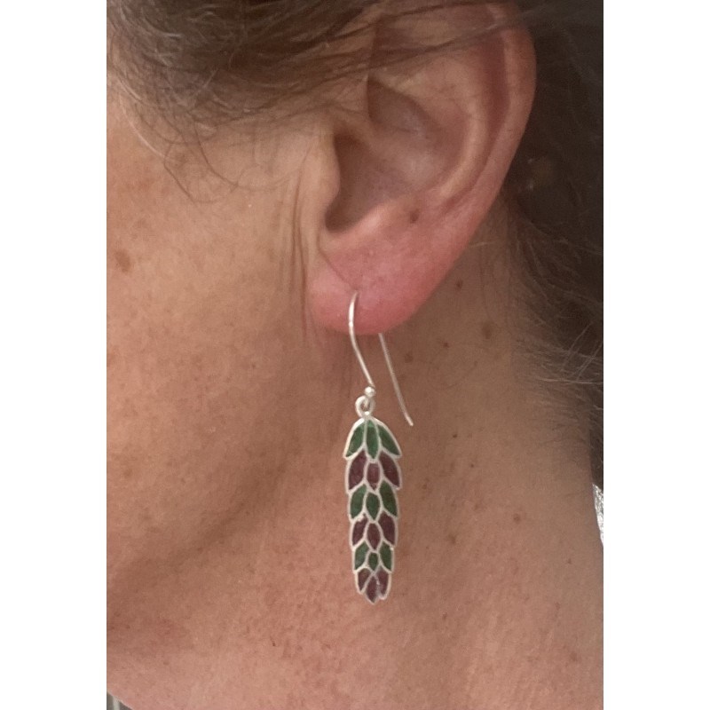 Boucles d'oreilles, feuilles en argent et émail