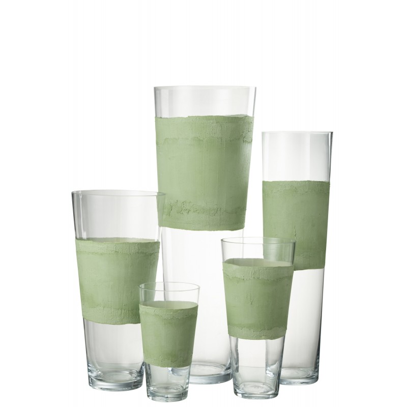 Vase avec ligne en verre vert 19x19x35 cm
