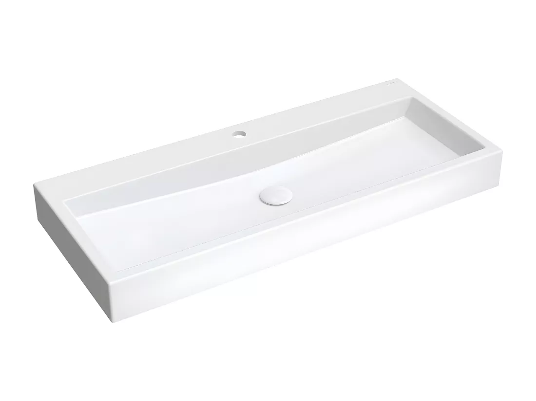 Vasque murale THASOS 100 x 42 cm blanc brillant bonde de vidage incluse