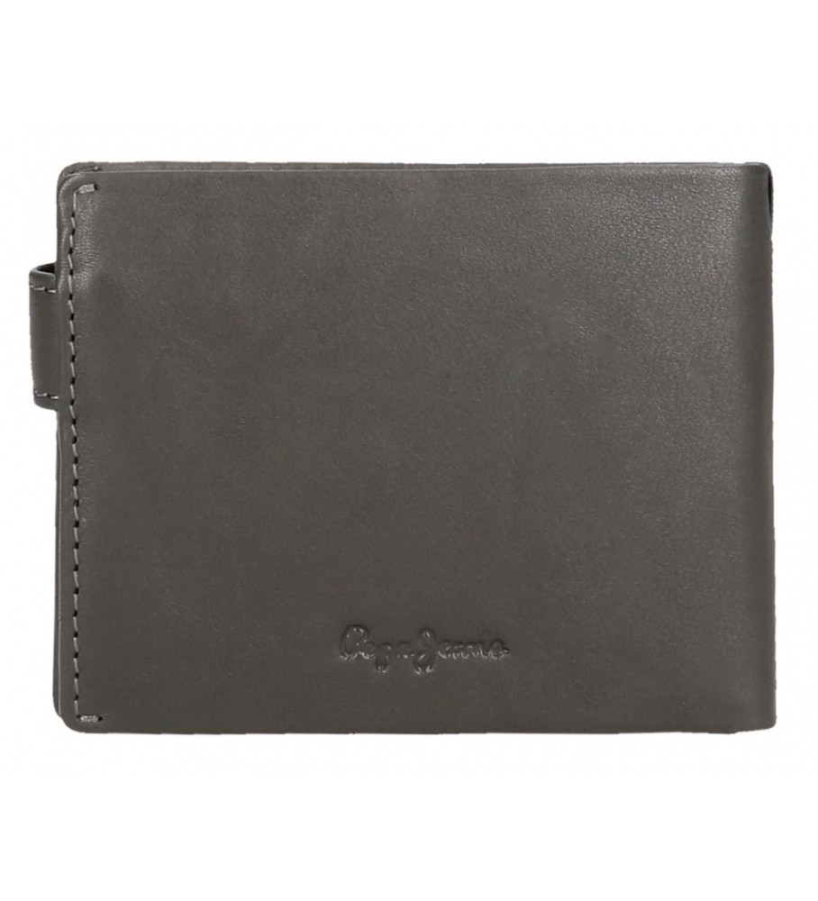Carteira vertical Pepe Jeans Staple em couro cinza com fecho de clique