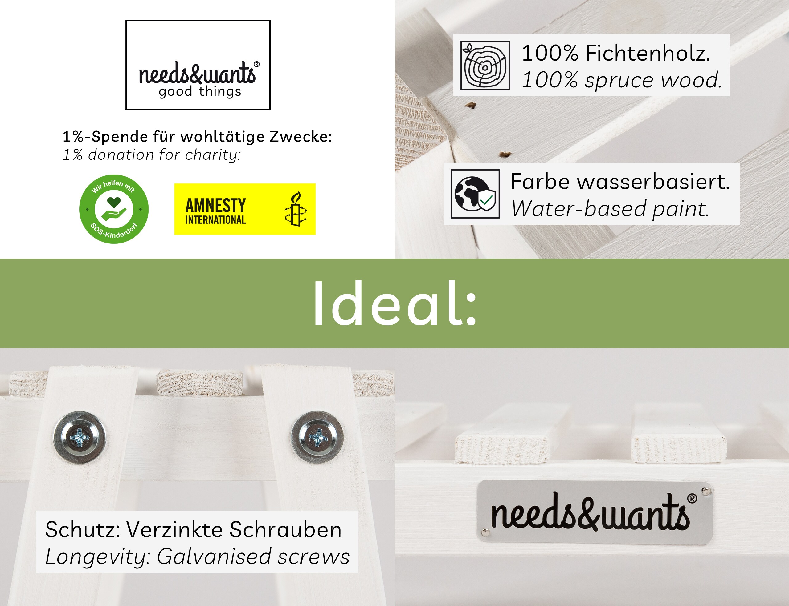 needs&wants® Pflanzenständer Blumenständer aus Holz wetterfest für Indoor Outdoor Balkon Garten draußen innen Wand, Pflanzenregal Blumentreppe, 83 x 28 x 83 cm hoch, weiß