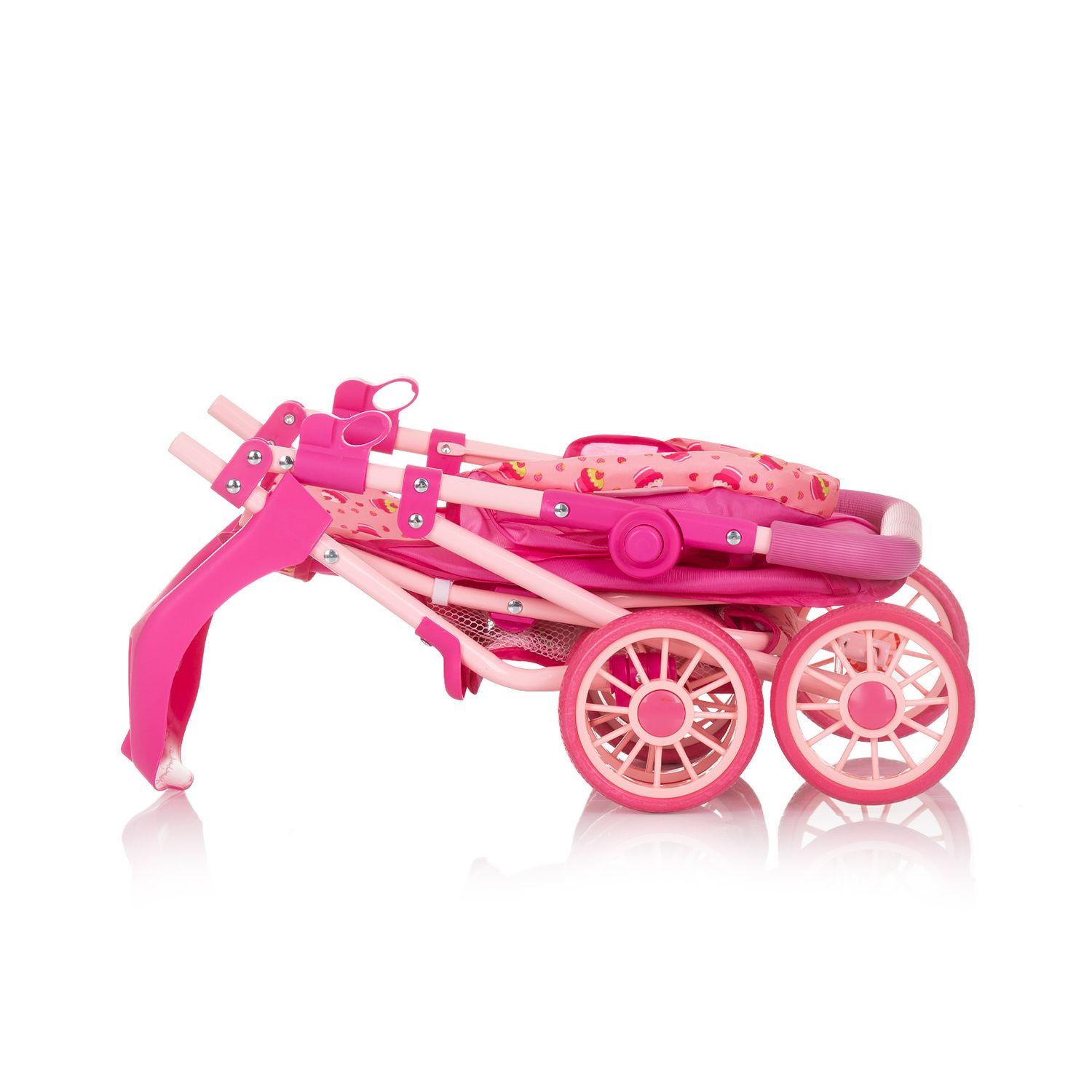 Chipolino Puppenwagen Dolly Korb faltbar Frontbügel Fußstütze Griff verstellbar rosa