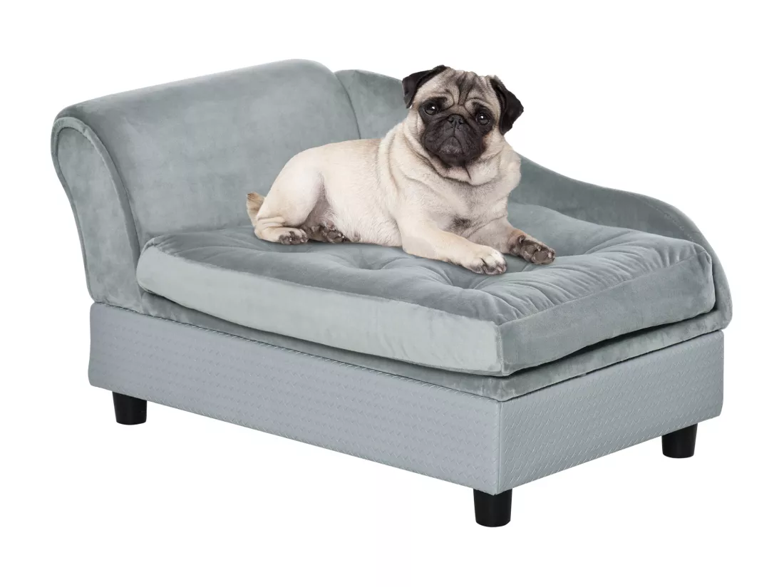 Canapé Chien Chat sur Pied avec Coffre de Rangement Style Moderne Coussin d'assise Amovible Grand Confort 76 x 45 x 41,5 cm Bleu