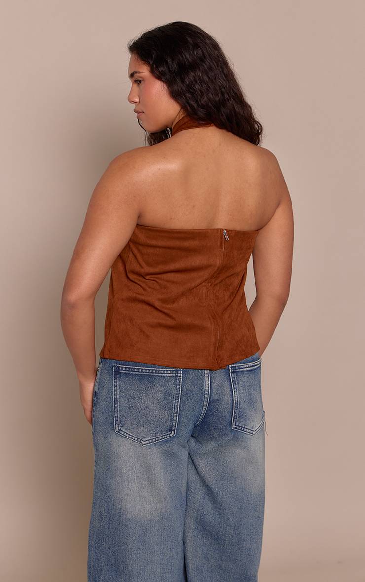 Light Brown Top Dos-nu Effet Daim Ajusté