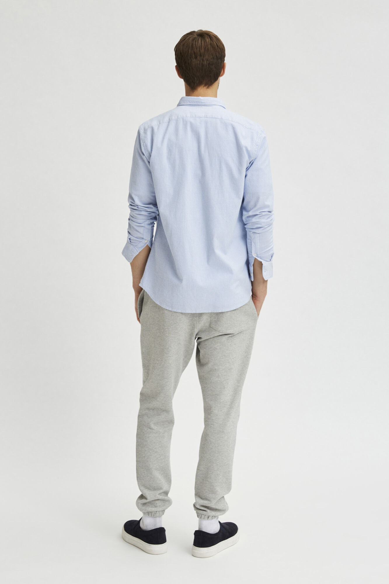 Camisa de manga comprida com bolso, 100% algodão - Azul