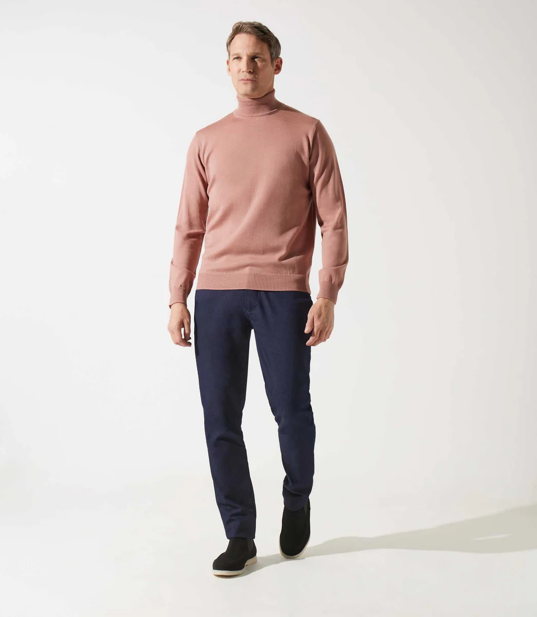 Pull col roulé rose 100% mérinos