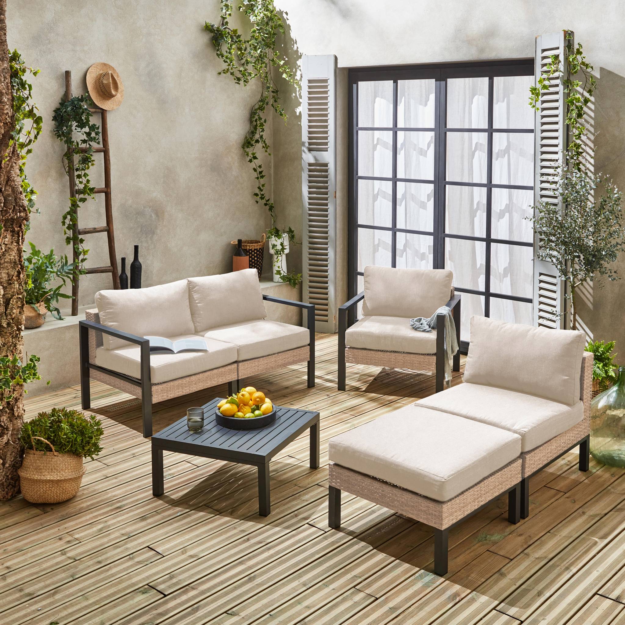sweeek - Loungeset, aluminium en wicker, 5-zits