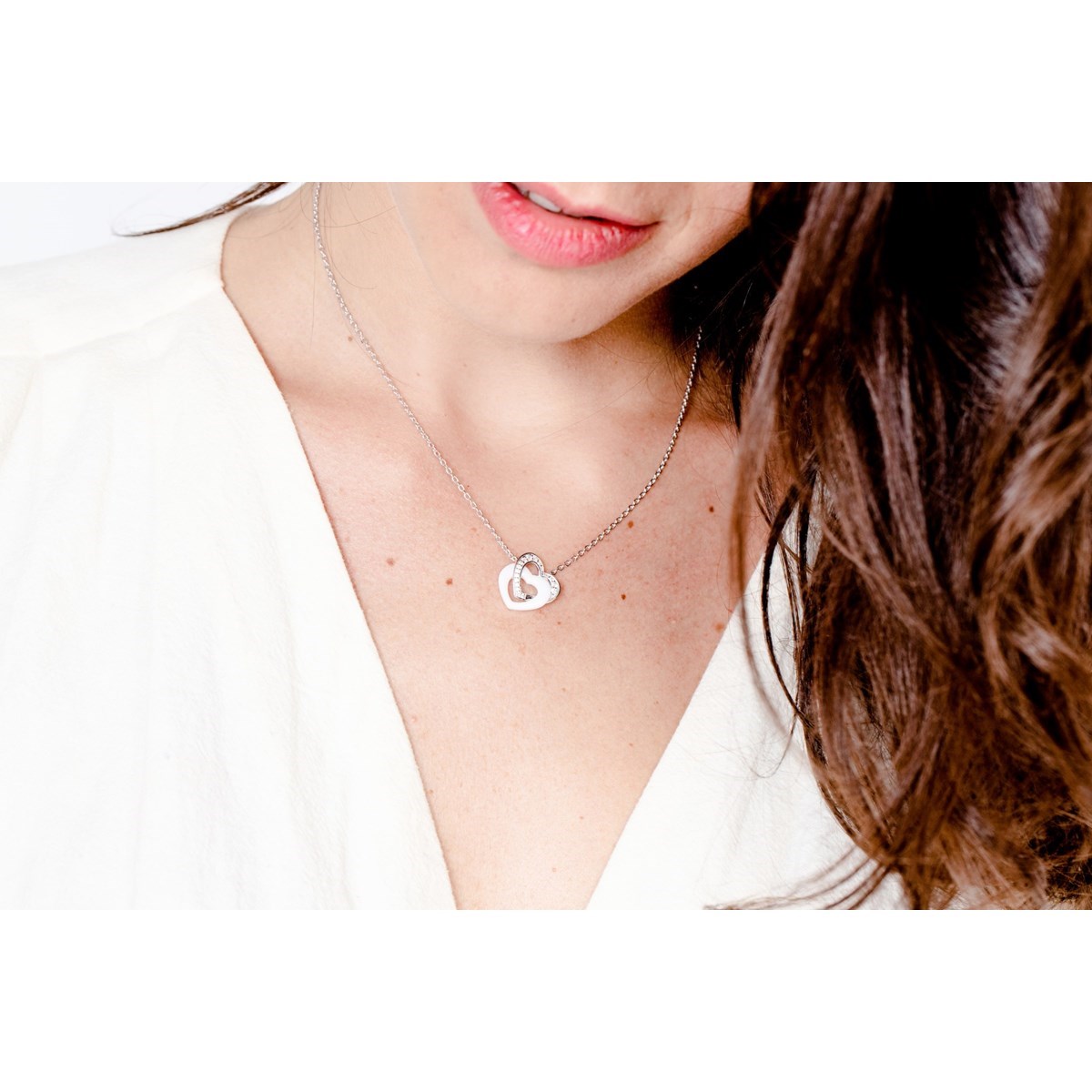 Collier mono-motif en Argent 925 millièmes et céramique - blanc brillant
