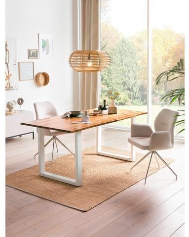 SalesFever - Eettafel - Natuurlijke Kleur - Acaciahout - 120 x 80 cm - 26 mm Tafelblad - Metalen Onderstel