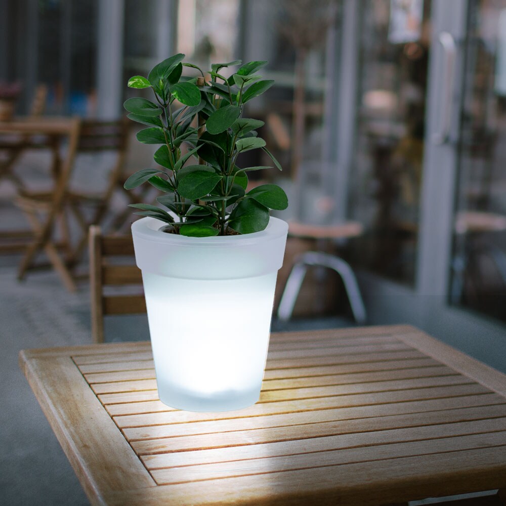 LED Solarleuchte, Blumentopf, weiß-satiniert, 17 cm