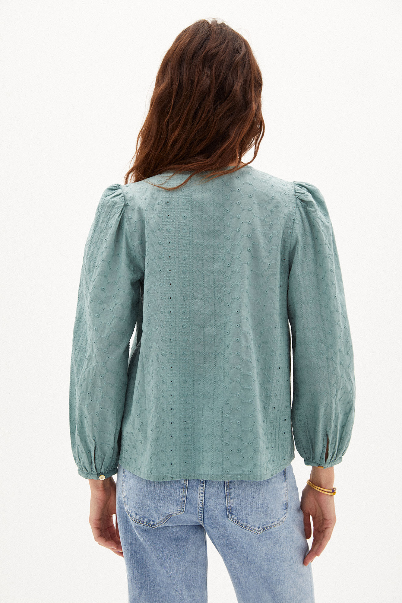 Camisa romântica marrom de algodão - Verde
