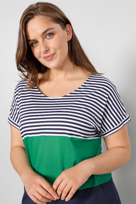T-Shirt, oversized, Ringel, Rundhals