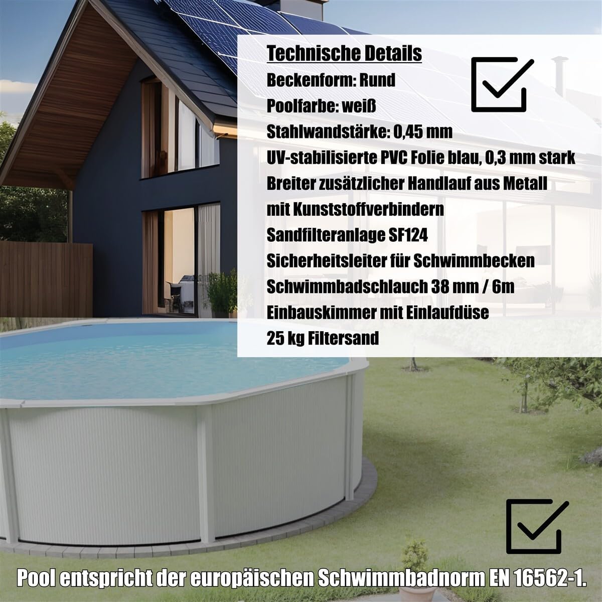 Planet Pool Premium Rundpool-Set Ø 3,50 x 1,20 m, frei aufstellbar, feuerverzinkte Stahlwand, UV-stabilisierte Innenhülle, Skimmer, Sandfilter mit 4 m³/h und 6-Wege-Ventil, Sicherheitsleiter