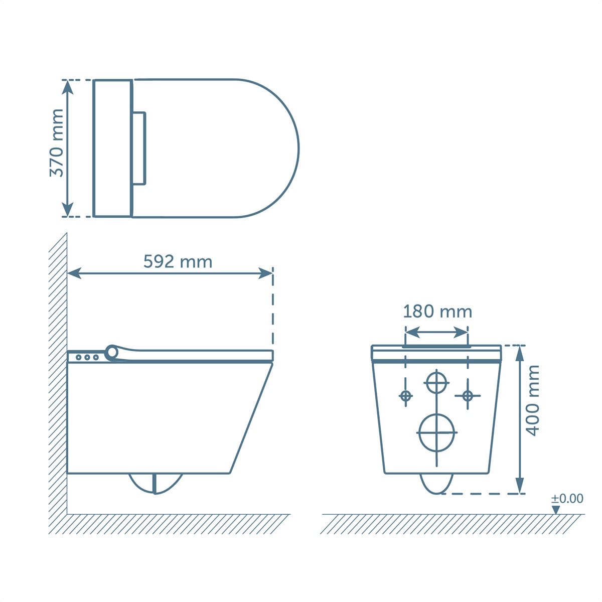 Schutte Cesari randloze douche wc met slimme zitting zwart mat