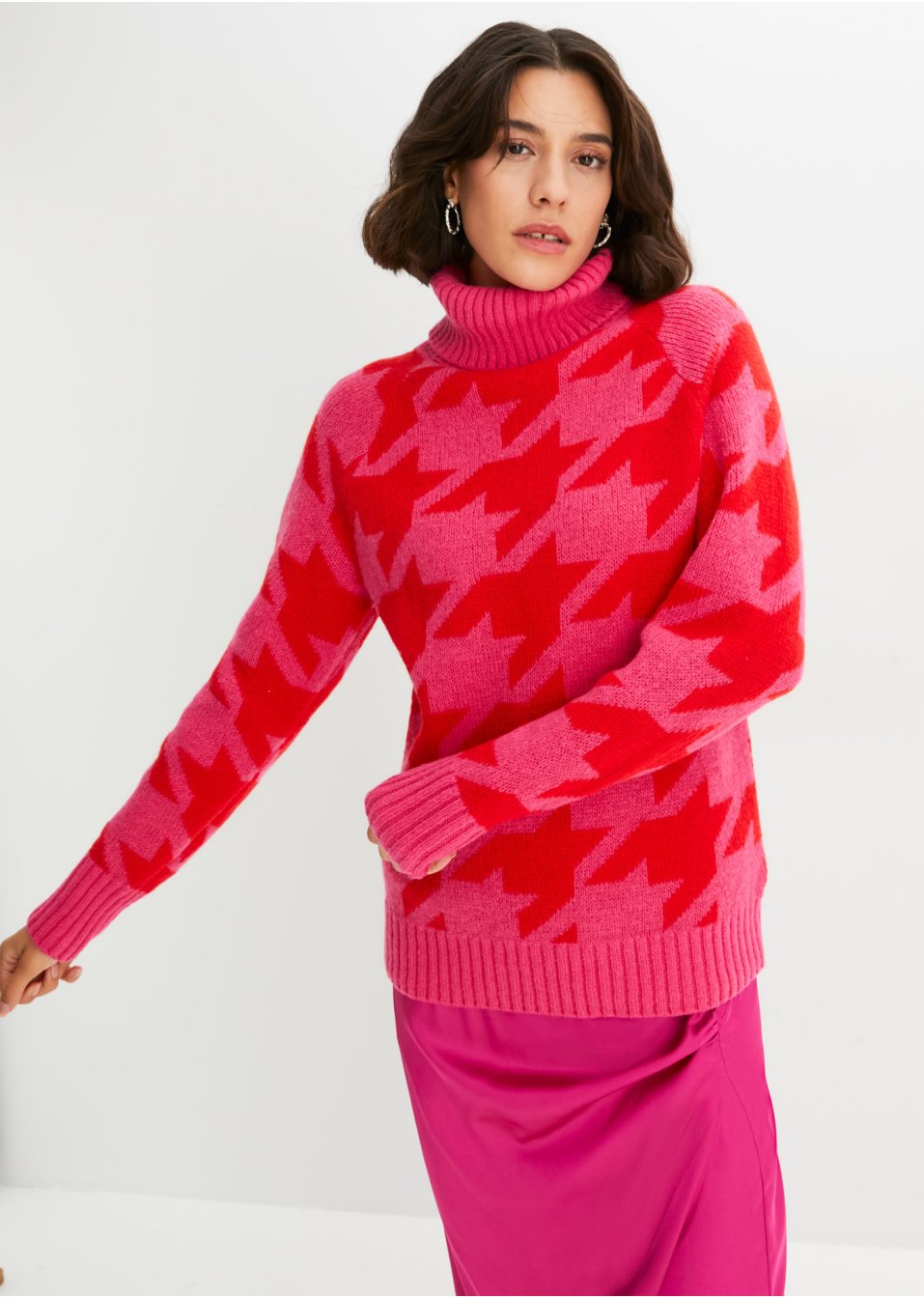 Pull col roulé à motif