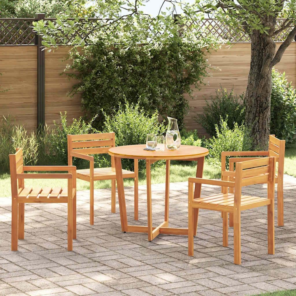 5-teiliges Garten-ESS-Set aus Massivholz Akazie, Ø90cm Runder Tisch mit 4 Stühlen, Geöltes Holz für Terrasse Balkon, Witterungsbeständiges Outdoor-Möbelset