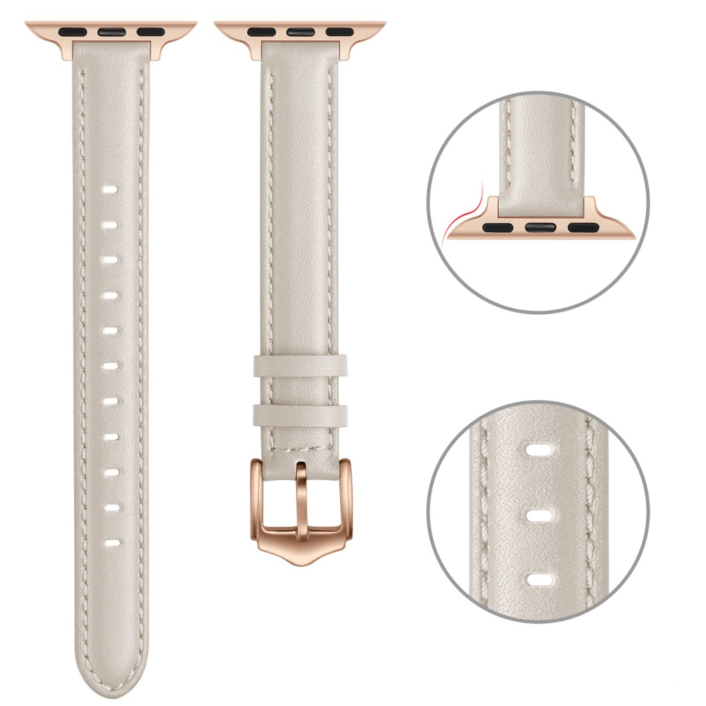 Apple Watch (42/41/40/38 mm) Echtleder Ersatz Armband mit Dornschliesse (Gelenkumfang 156-221 mm) - Beige / Roségold