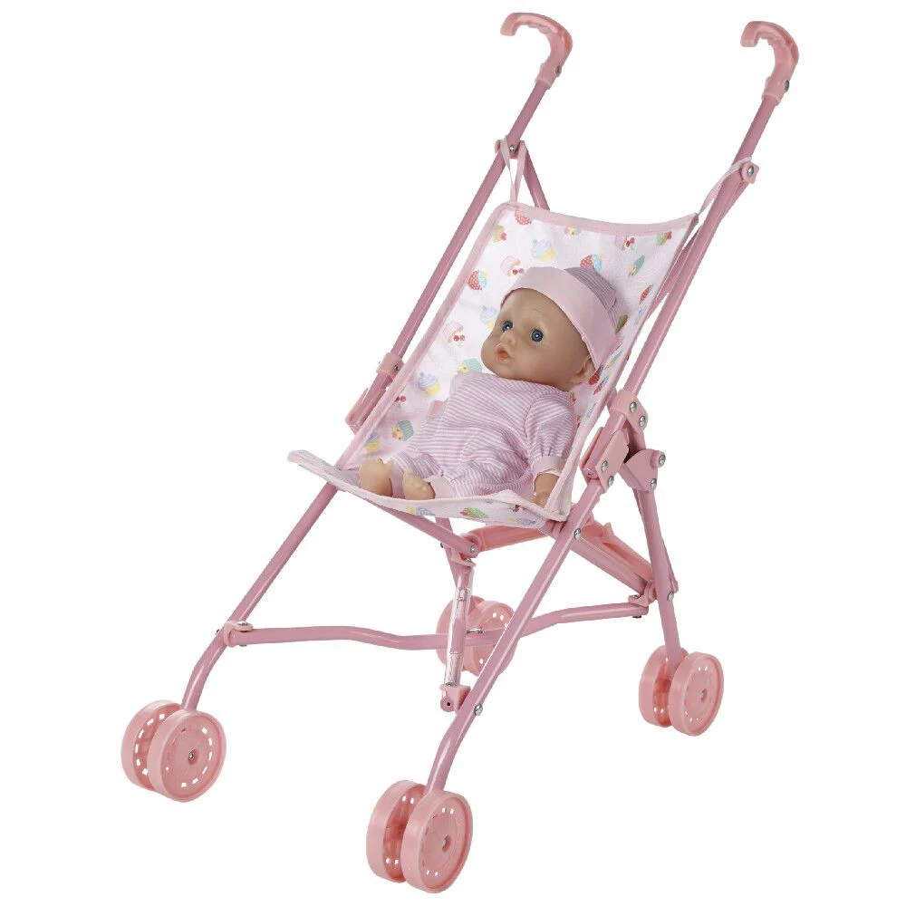 Poussette et poupon rose