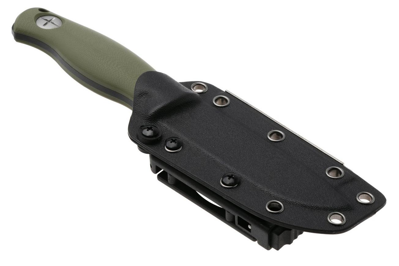 Kizer Polaris 1100A2, Black 1095 Carbon Steel, OD Green G10, vaststaand mes, Azo design