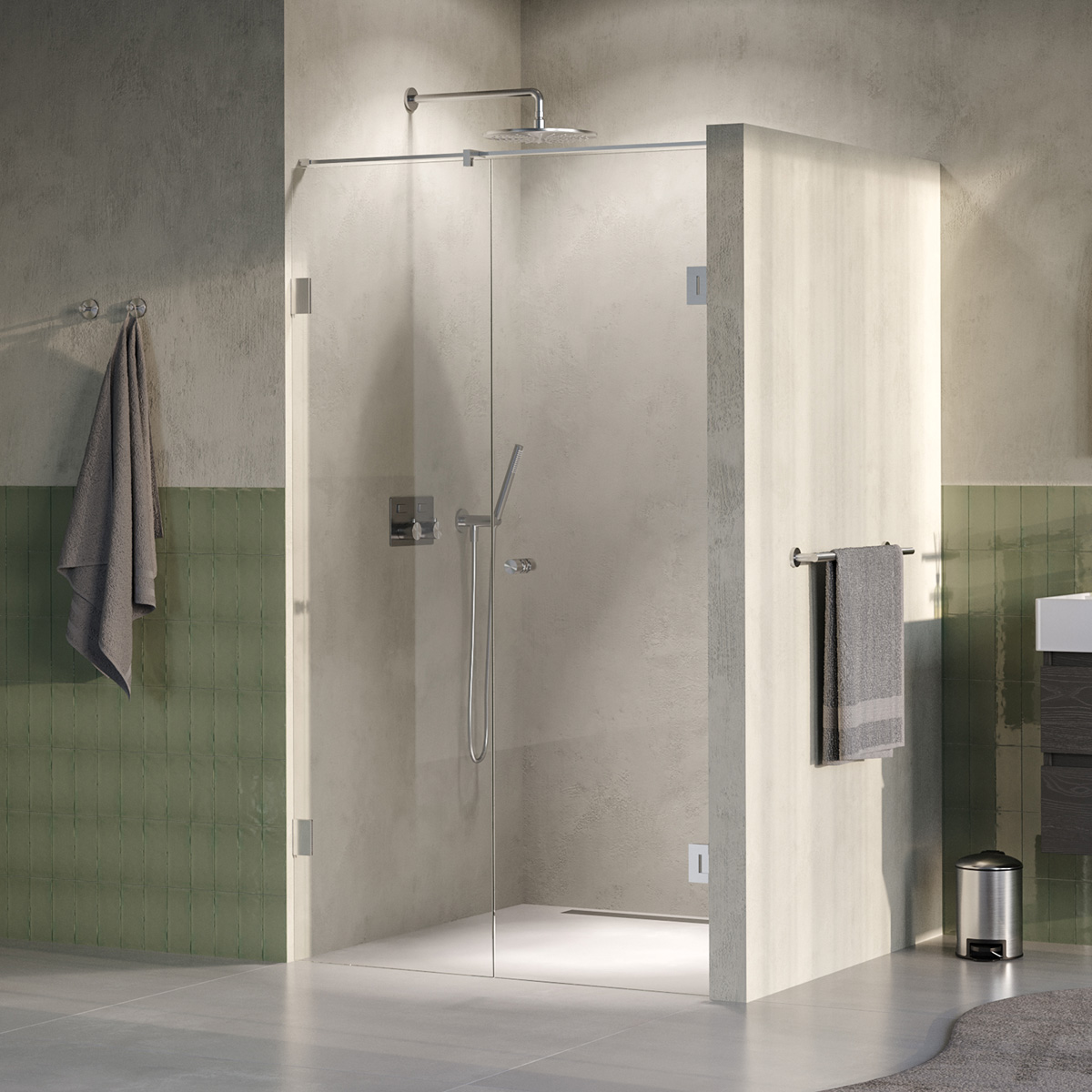 Brauer Void Carving profielloze nisdeur 110cm met draaideur 60cm aan muur RVS geborsteld PVD