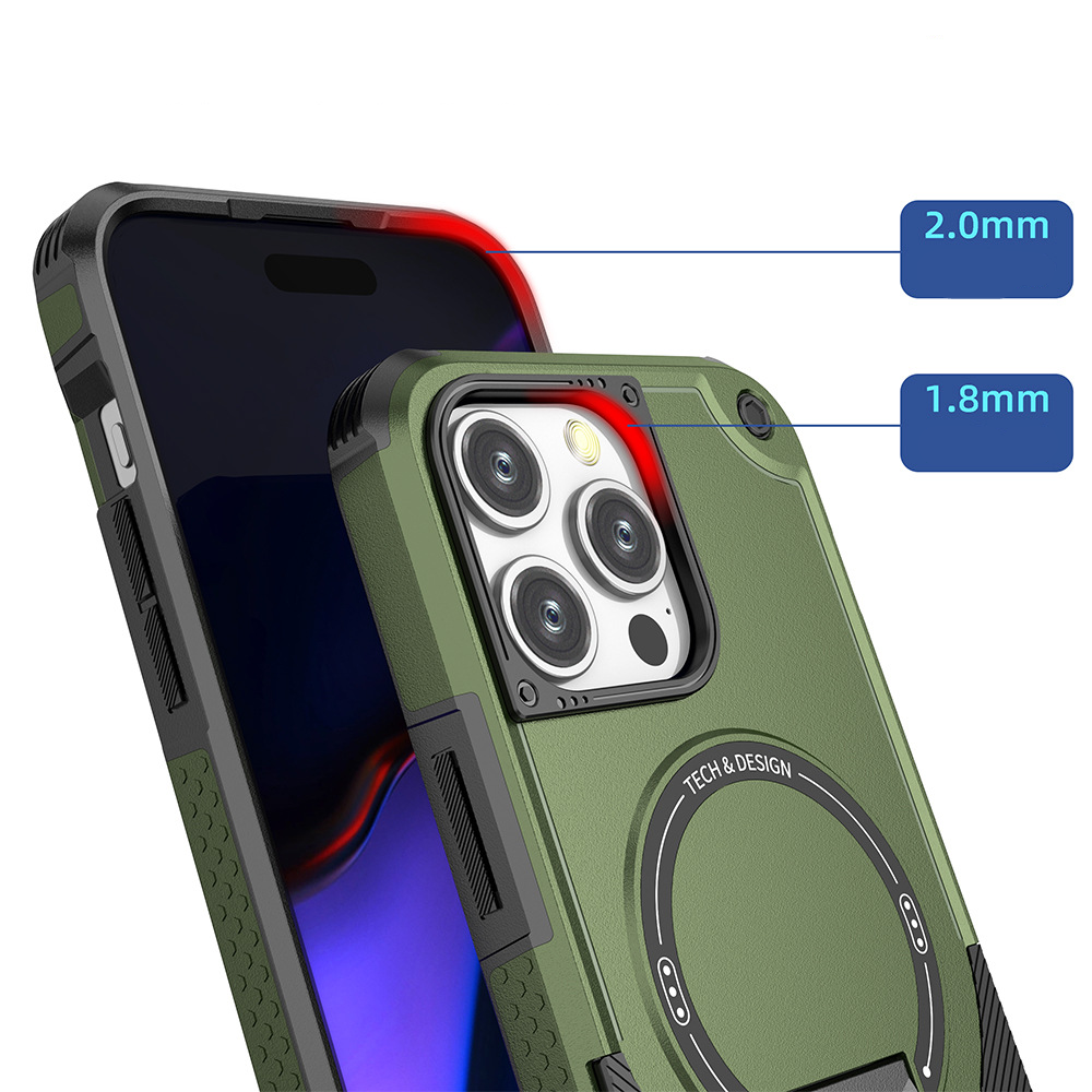 iPhone 15 Pro Max MagSafe Hybrid Outdoor Hardcase Hülle mit Kickstand Aufsteller - Schwarz