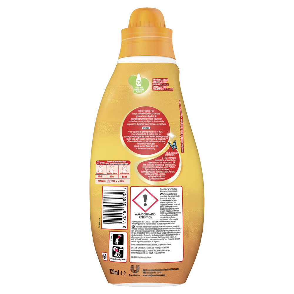 6x Robijn Vloeibaar Wasmiddel Fleur en Fijn 18 Wasbeurten720 ml