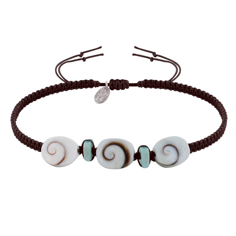 Bracelet Lien Tréssé Pavés de Larimar et Trois Oeil de Ste Lucie - Marron foncé
