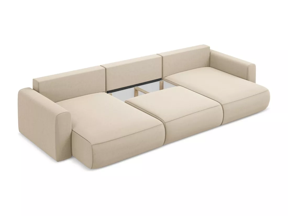 Canapé d'angle panoramique convertible en velours - beige clair - KAPUA