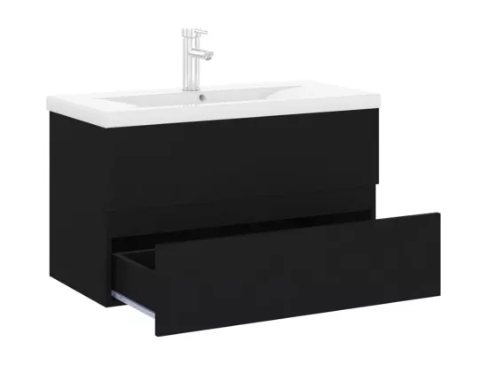 Armoire d'évier avec lavabo intégré noir bois d'ingénierie