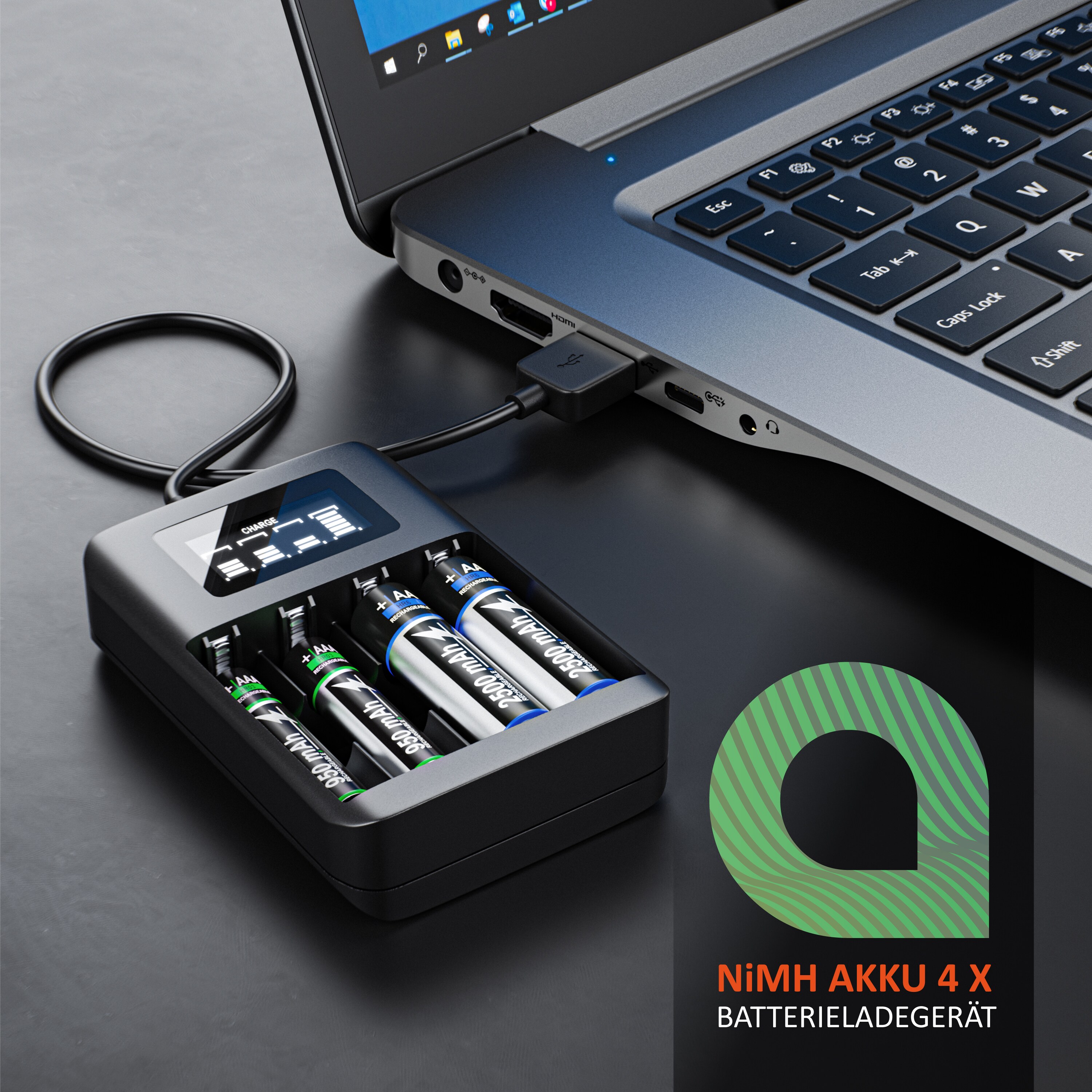 Aplic Batterie-Ladegerät 1800 mA, 4-Schacht USB Ni-MH Akku-Lader, Individuelle Ladeschachtüberwachung